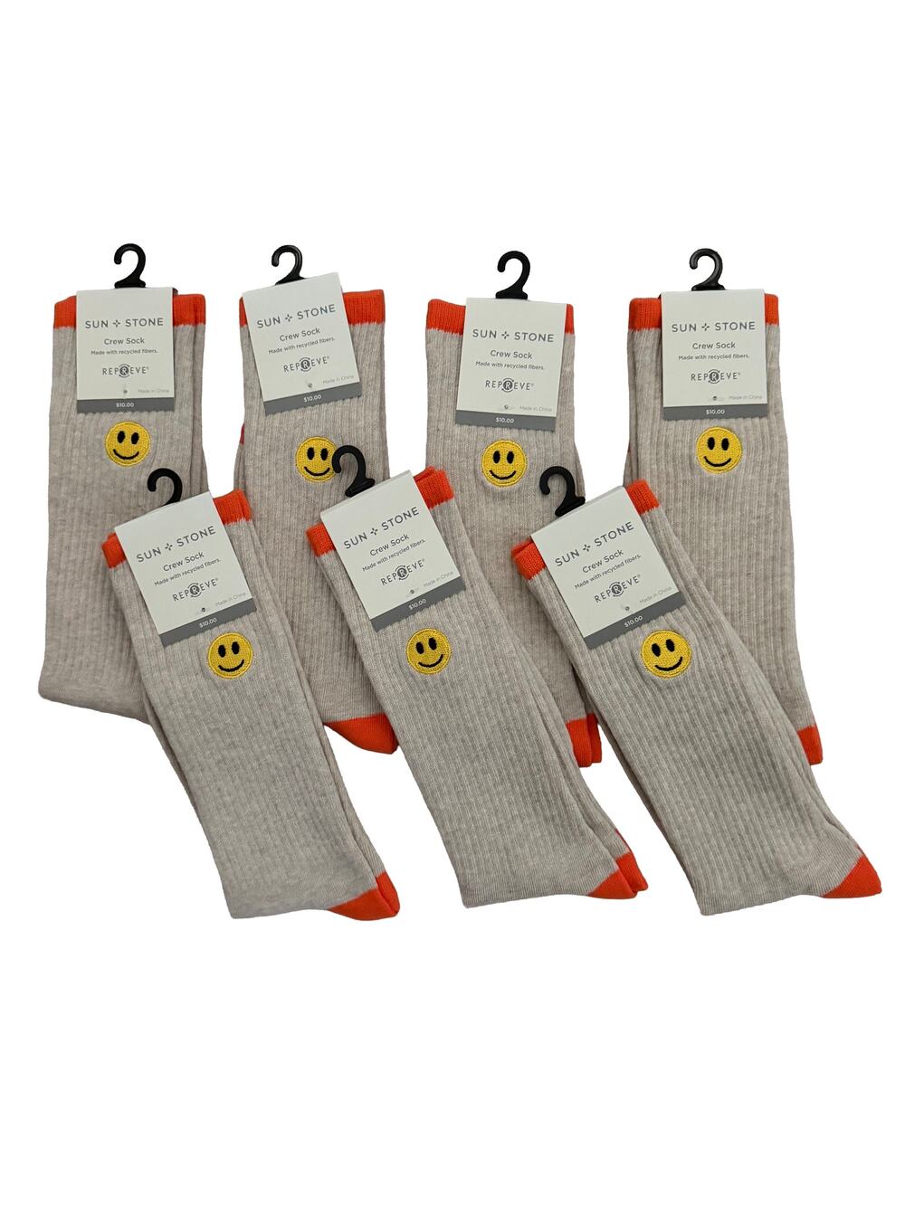 Sun+Stone Men's Socks Lot of 7 Smiley Face Crew Socks Sock Size 10-13 NEW